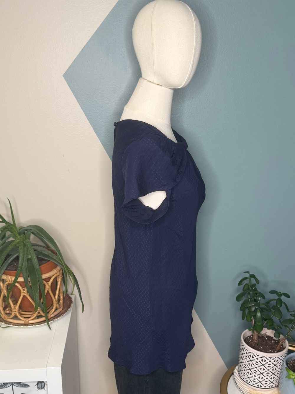 Shoshanna Silk Navy Petal Collar Jacquard Blouse Medium - Picture 5 of 12